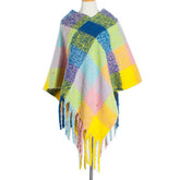 BOUCLE YARN THICK TASSEL COLORFUL PLAID SHAWL_CWASC1208