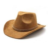 BRAIDED ROPE WESTERN JAZZ COWBOY HAT FAUX SUEDE_CWAH2515