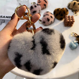LEOPARD PRINT FUR BALL HEART SHAPE BAG KEYCHAIN_CWMM2451