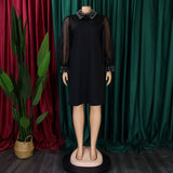 MESH STITCHING BEADED LOOSE PLUS SIZE DRESS_CWDSD6087