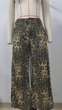 Washed American Retro Leopard Print Denim Set