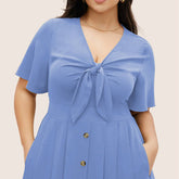 Waist Cinched V-Neck Maxi Dress Flowy Hem_Cwdhl1046