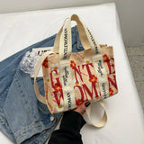 Cute Bear Colorful Letter Print Canvas Bag_Cwab2684