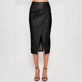 Women'S Pu Slit Skirt Zipper Leather Skirt_Cwab4790
