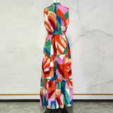 Stand Collar Print Boho Holiday Sleeveless Dress