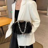 Imitation Turkey Feather Pearl Chain Plush Bag_Cwab4000