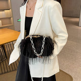 IMITATION TURKEY FEATHER PEARL CHAIN PLUSH BAG_CWAB4000