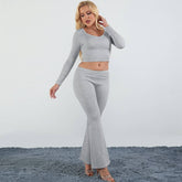 Solid-Color Long-Sleeved Flared Trousers Set