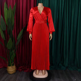 FASHIONABLE AND ELEGANT SOLID COLOR PLEATED DRESS_CWDMD3677