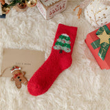 CHRISTMAS ELK CORAL VELVET SOCKS_CWMS0339