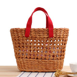 Hollow Solid Color Large Woven Bag_Cwab2115