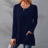 Solid-Color Loose Round-Neck Pocket T-Shirt