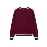 V-Neck Color Contrast Casual Fashion Knit Jacket