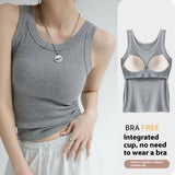 RIBBED CAMISOLE VEST TANK TOPS WITH BUILT IN BRA_CWTTK0799