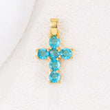 COLORFUL ZIRCON DECEMBER CROSS PENDANT NECKLACE_CWMM5872