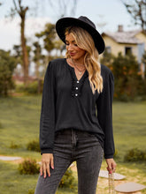 Solid Color V-Neck Button-Down Wooden Trim Top