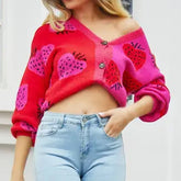 V-Neck Button-Up Cardigan Strawberry Coat Sweater