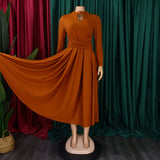 FASHIONABLE PLEATED PLUS SIZE SWING SKIRT DRESS_CWDMD3665