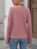 Waffle Round-Neck Solid-Color Knitted T-Shirt