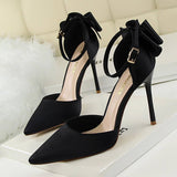 Women Shallow Pointed Toe Hollow Bow High Heels