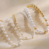 Womens All-Match Metal Pearl Elastic Necklace