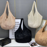 Cwab4570_Solid Color Openwork Straw Knit Tote Bag