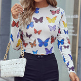 Womens Sexy Mesh Butterfly Long Sleeve Top