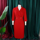 SOLID COLOR ELEGANT SUITCOLLAR PLEATED LAPEL DRESS_CWDMD3718