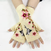 Womens Embroidered Swallow Half Finger Gloves_Cwmm1666