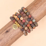 108 LOTUS PENDANT PICASSO STONE BEADED BRACELET_CWAJE3949