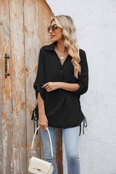 Solid-Color Loose Mid-Sleeved Chiffon Shirt
