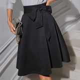 Stretch Knit Mid-Length Skirt With High Waist