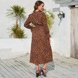 Stand Collar Lace-Up Pleated Casual Long Dress