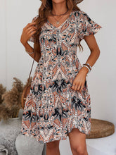 V-Neck Casual Holiday Print Lotus Sleeves Dress