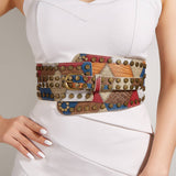 BRONZE NAIL METAL BUCKLE ELASTIC GIRDLE BELT_CWABE0274