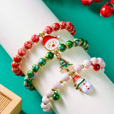 Cwaje2516_Christmas Bell Old Man Snowman Beaded Bracelet