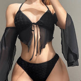 SOLID COLOR HALTER NECK BIKINI FOUR PIECE SWIMSUIT_CWMW0734