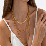 STAINLESS STEEL METAL MULTI LAYERED CHAIN NECKLACE_CWMM3678