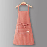 Cotton Striped Grid Kitchen Apron With Pocket_Cwmm10095