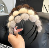 CUTE REAL MINK FUR BALL HEADBAND FUR HEADDRESS_CWMM2529