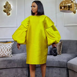 PLUS SIZE FASHION WOMENS LOOSE PUFF SLEEVE DRESS_CWDSD6167