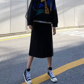 Split Woolen Long Hip Wrap Skirt