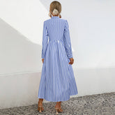 Striped Single-Breasted Long Dress