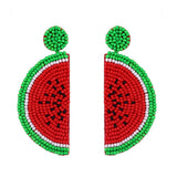 RICE BEAD WOVEN WATERMELON EARRINGS FRUIT EARRINGS_CWAJE0995