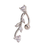 LEAF HEART TASSEL NAVEL RING STAINLESS STEEL BAR_CWMM9385