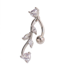 LEAF HEART TASSEL NAVEL RING STAINLESS STEEL BAR_CWMM9385