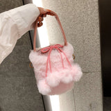 Winter Crossbody Drawstring Plush Bucket Bag_Cwab3954