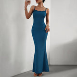 Solid Color Sexy Style Slim Suspender Long Dress