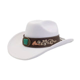 Western Ethnic Wool Felt Fedora Cowboy Hat_Cwah04487