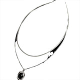 SQUARE OVAL PENDANT DOUBLE LAYER FASHION NECKLACE_CWAJE2373